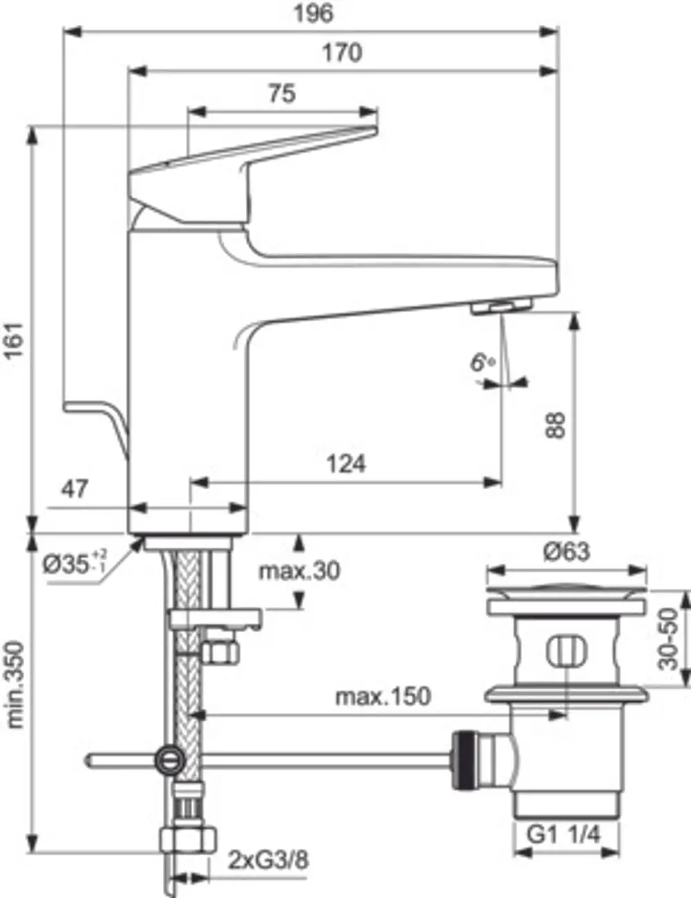 IS-Waschtischarmatur-Ceraplan-H90-m-Ablgarn-Ausld-124mm-Chrom-BD227AA gallery number 13